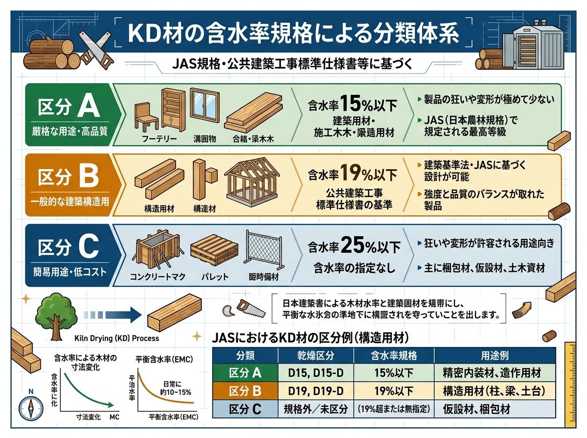 KD材の含水率規格による分類体系