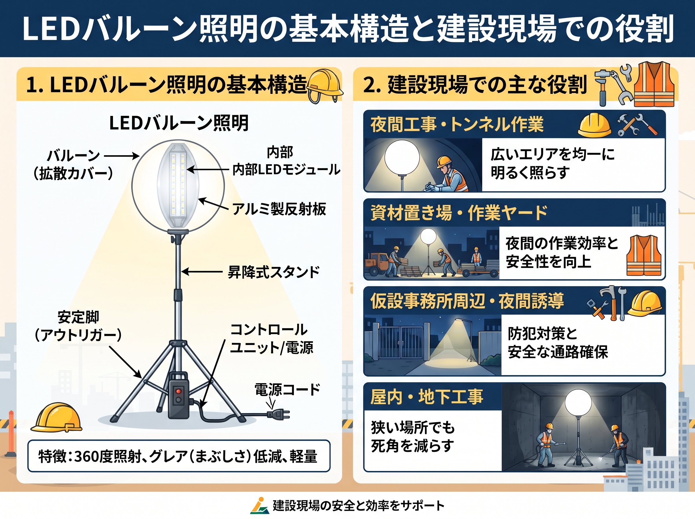 LEDバルーン照明の基本構造と建設現場での役割