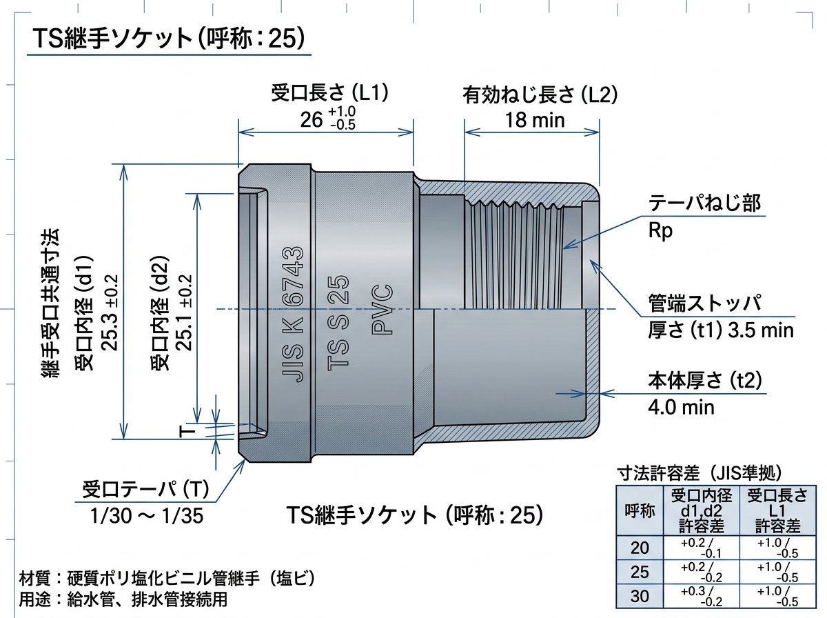 TS継手ソケットの寸法規格詳細