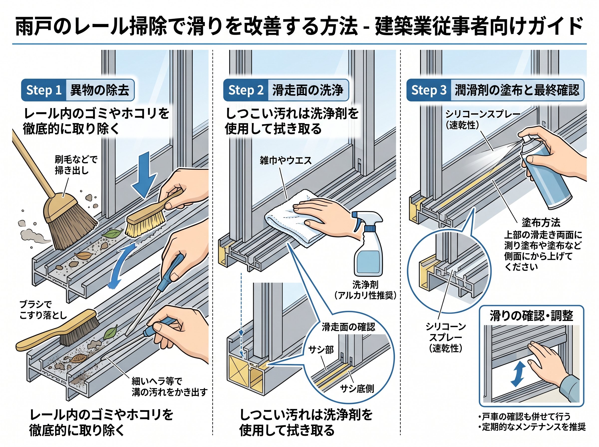 雨戸のレール掃除で滑りを改善する方法