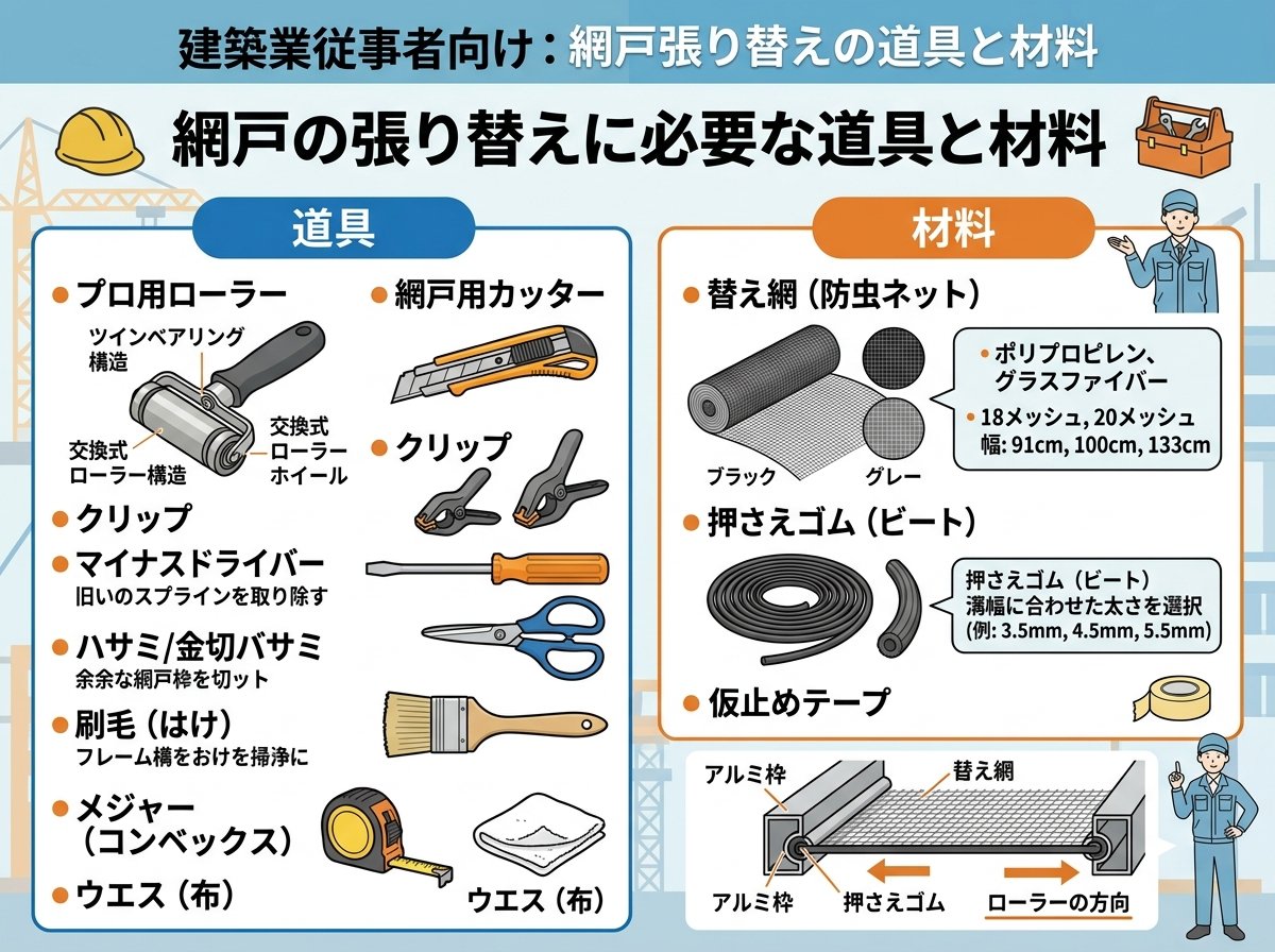 網戸の張り替えに必要な道具と材料