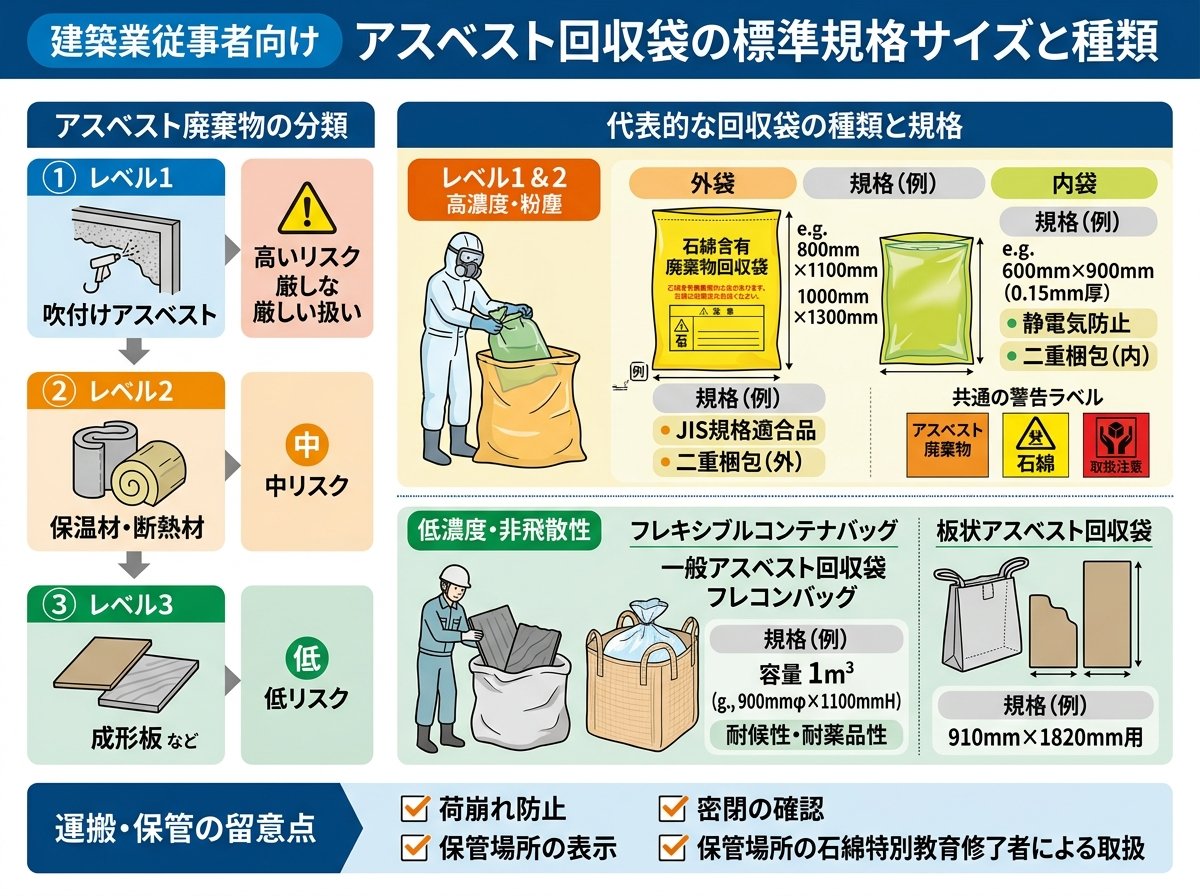 アスベスト回収袋の標準規格サイズと種類