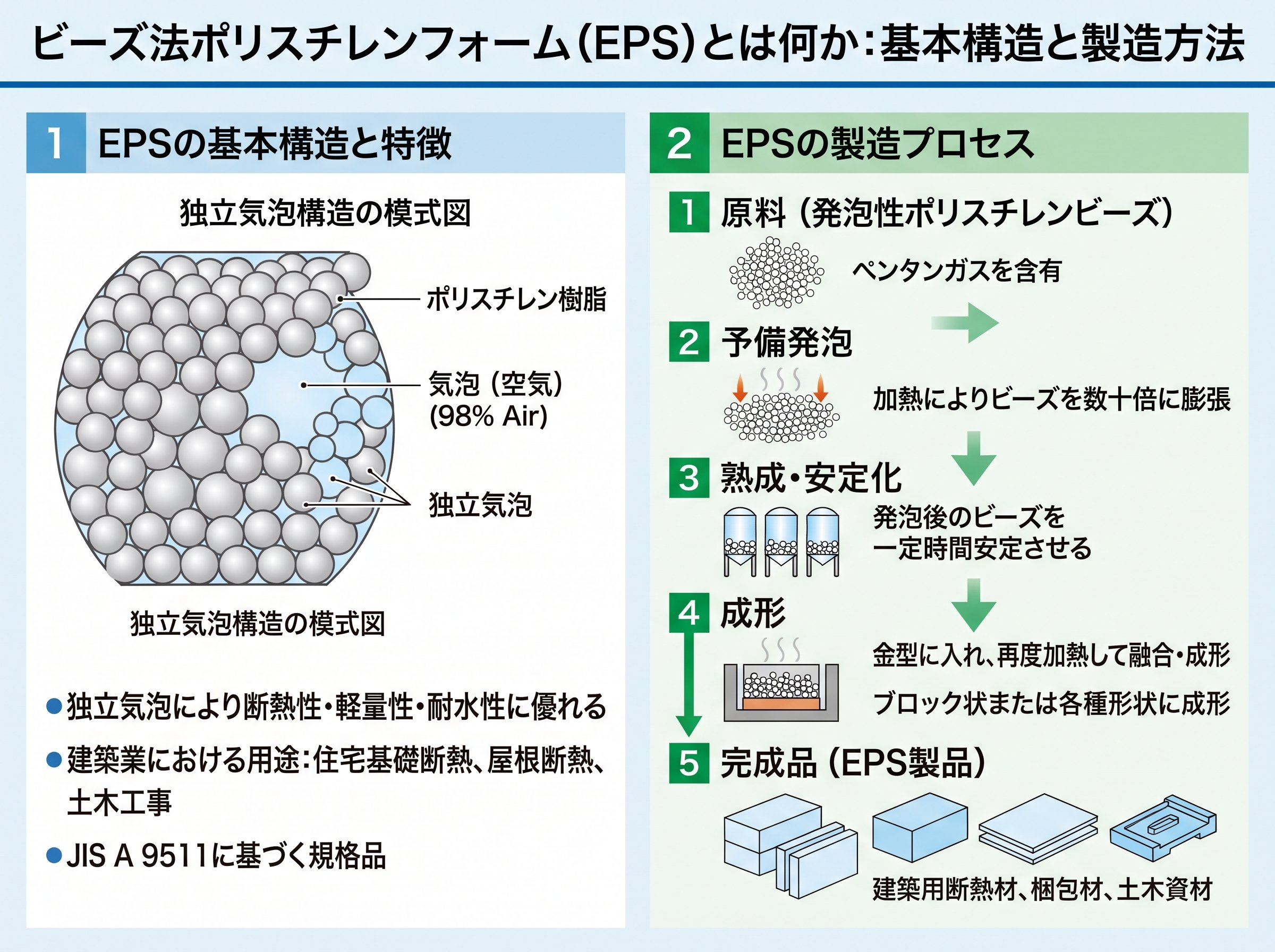 ビーズ法ポリスチレンフォーム(EPS)とは何か:基本構造と製造方法