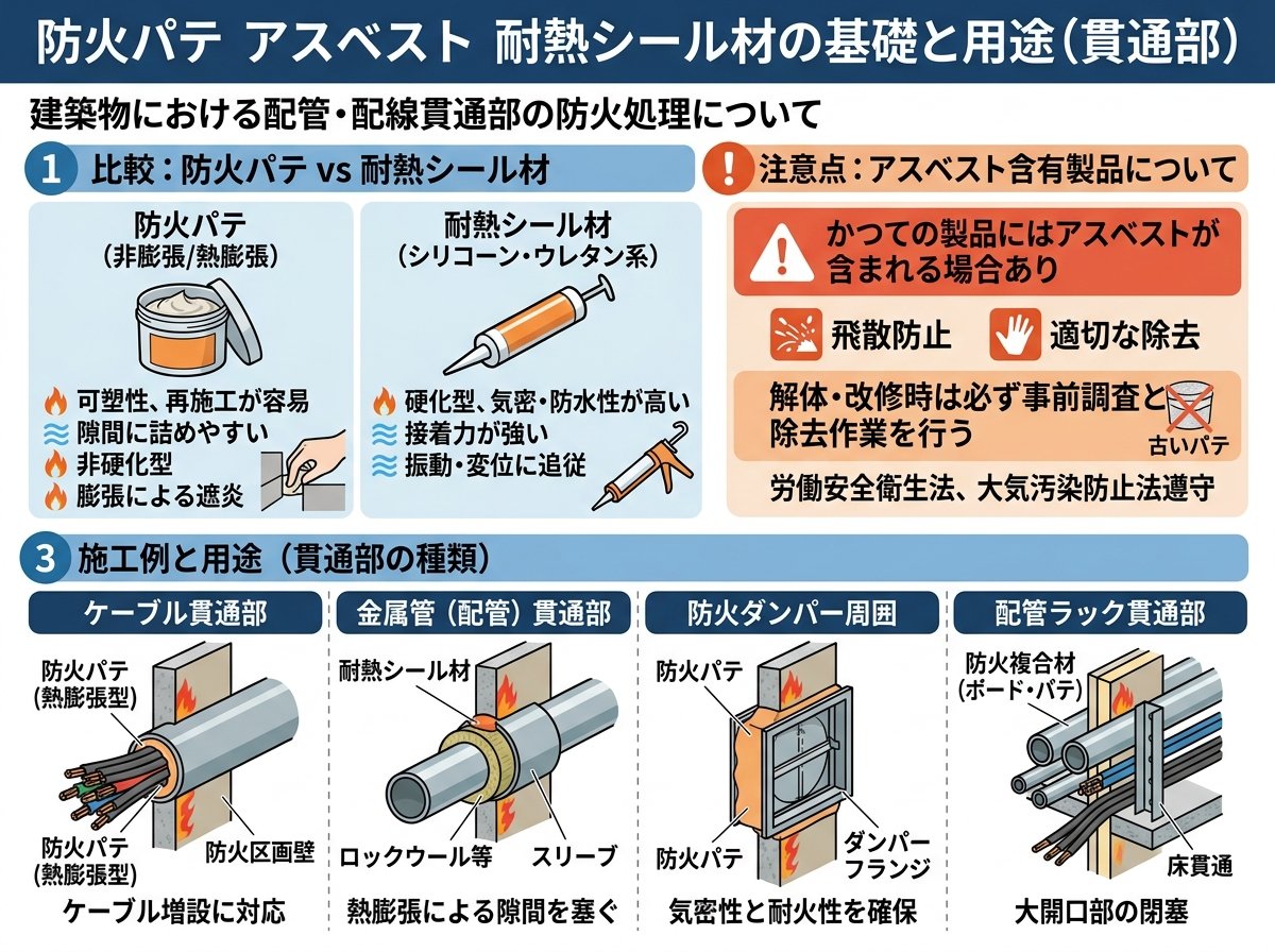 防火パテ アスベスト 耐熱シール材の基礎と用途（貫通部）