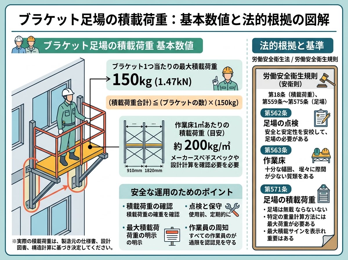ブラケット足場の積載荷重の基本数値と法的根拠