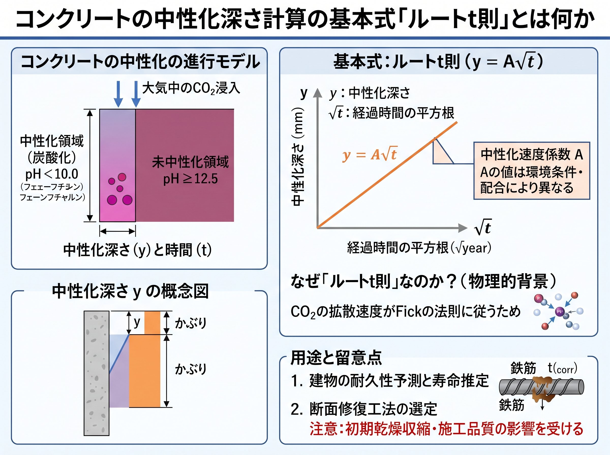 中性化深さ計算の基本式「ルートt則」とは何か