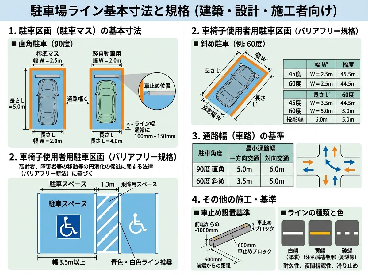駐車場ライン基本寸法と規格