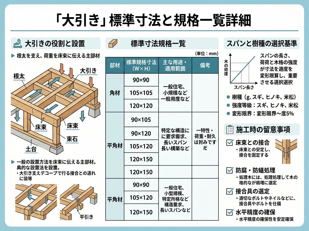大引き標準寸法と規格一覧詳細