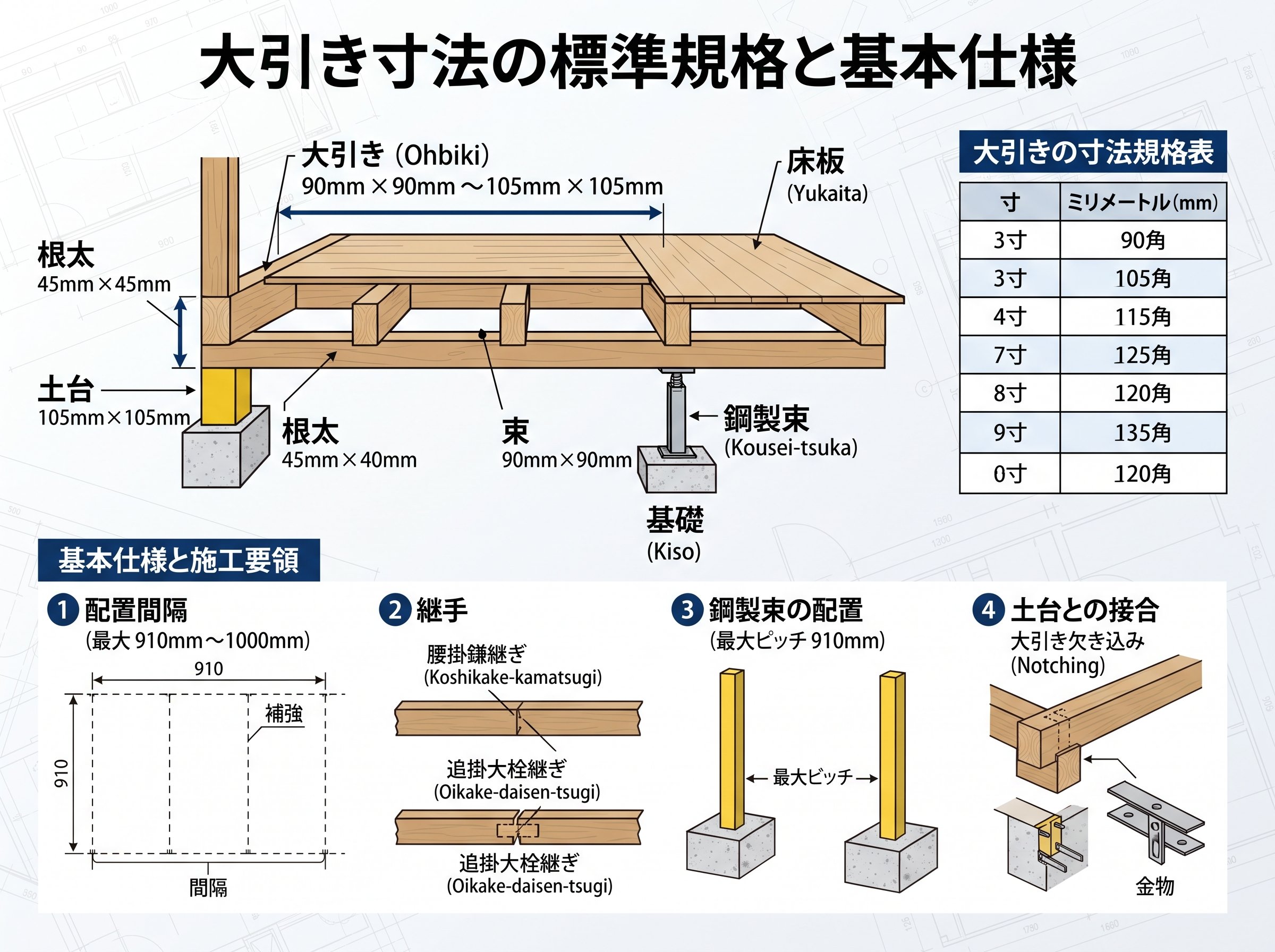大引き寸法の標準規格と基本仕様