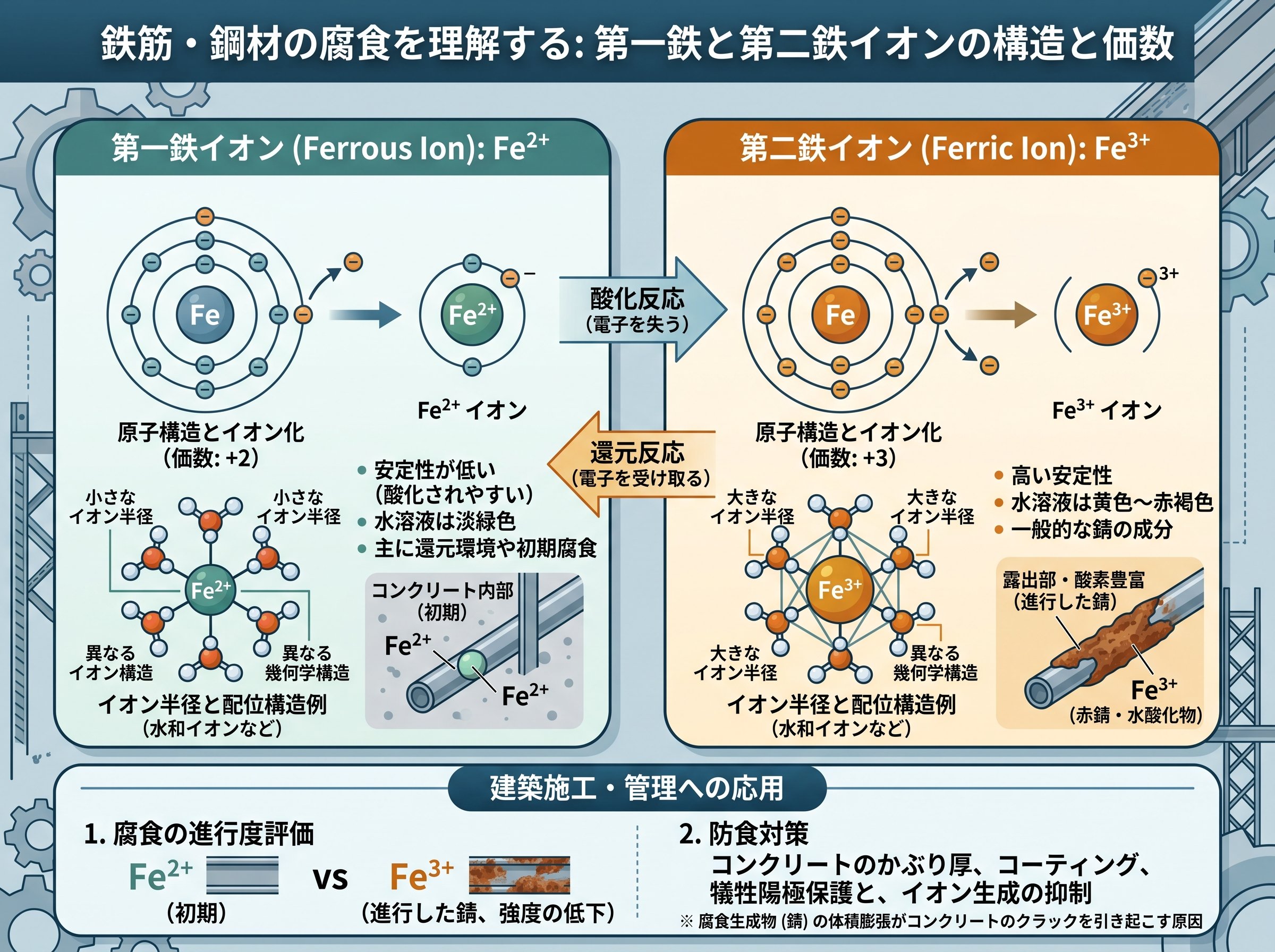 第一鉄と第二鉄のイオン構造と価数
