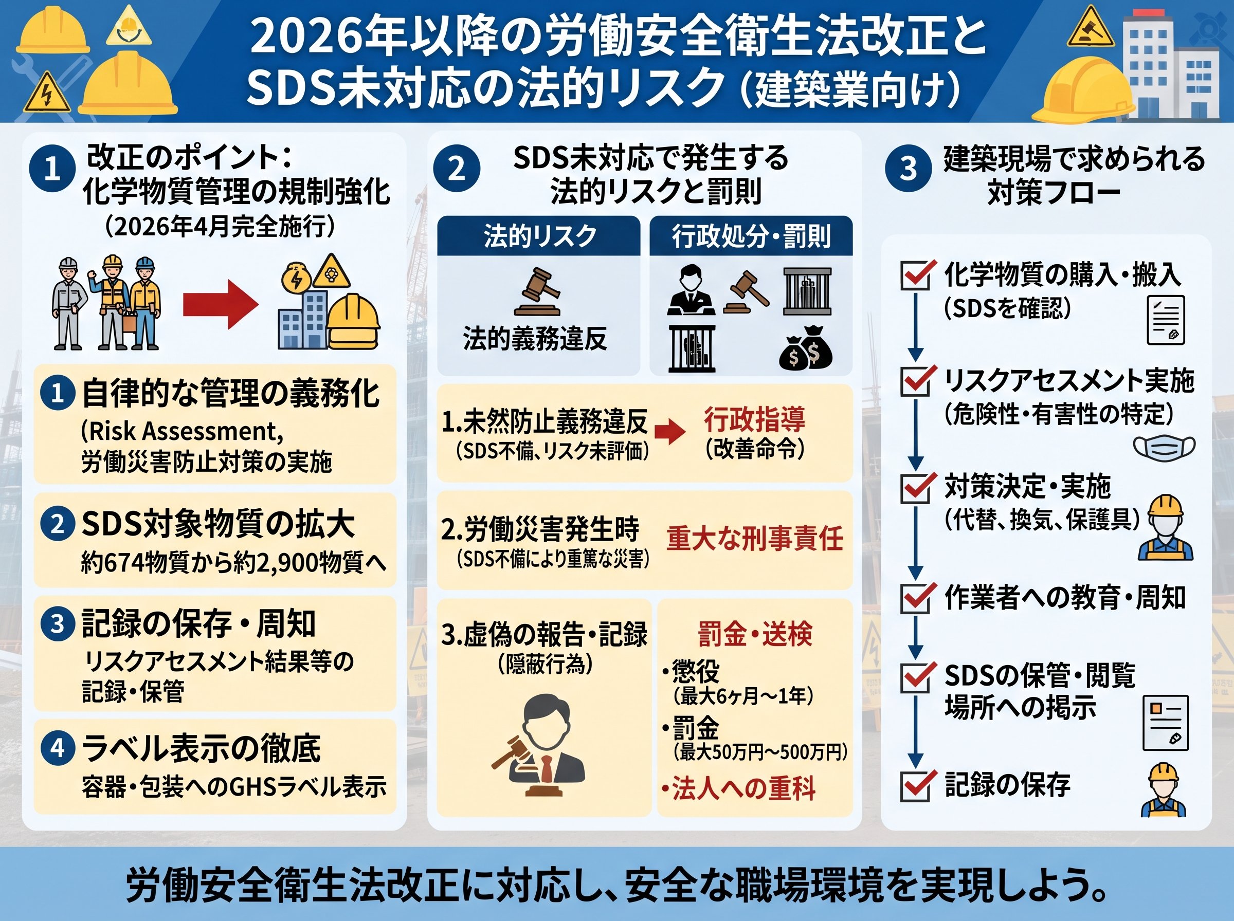 2026年以降の労働安全衛生法改正とSDS未対応の法的リスク