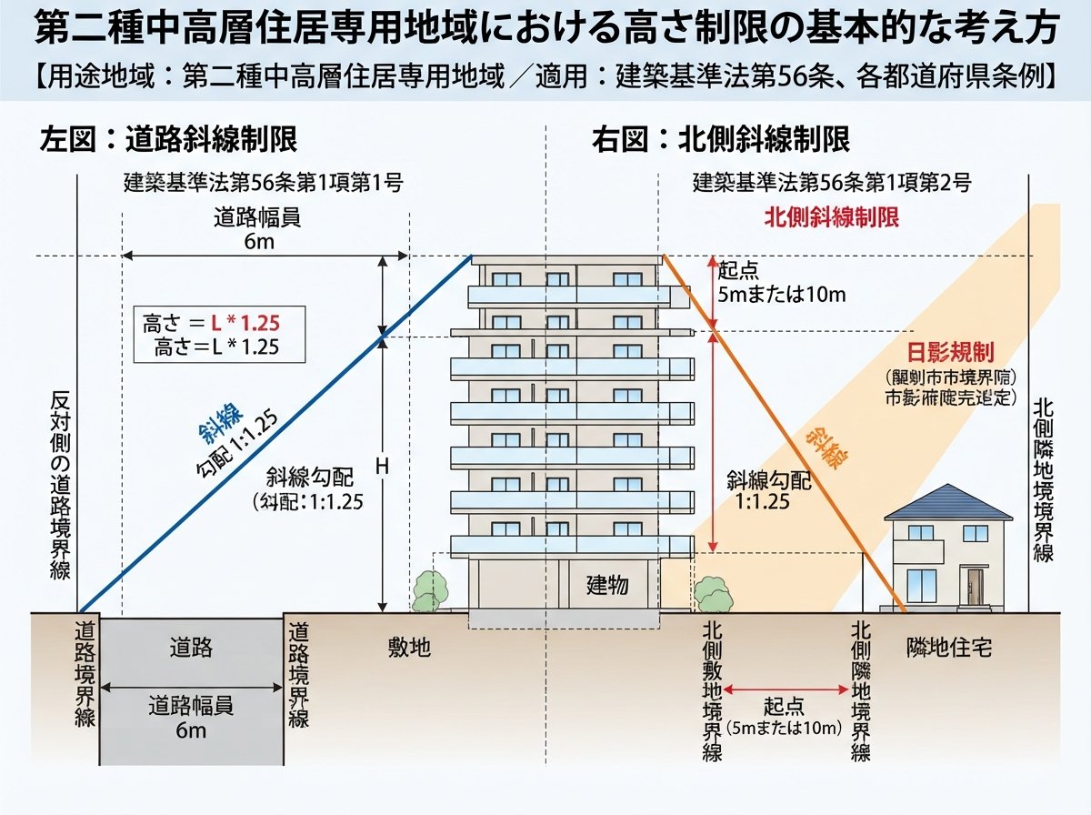 第二種中高層住居専用地域における高さ制限の基本的な考え方