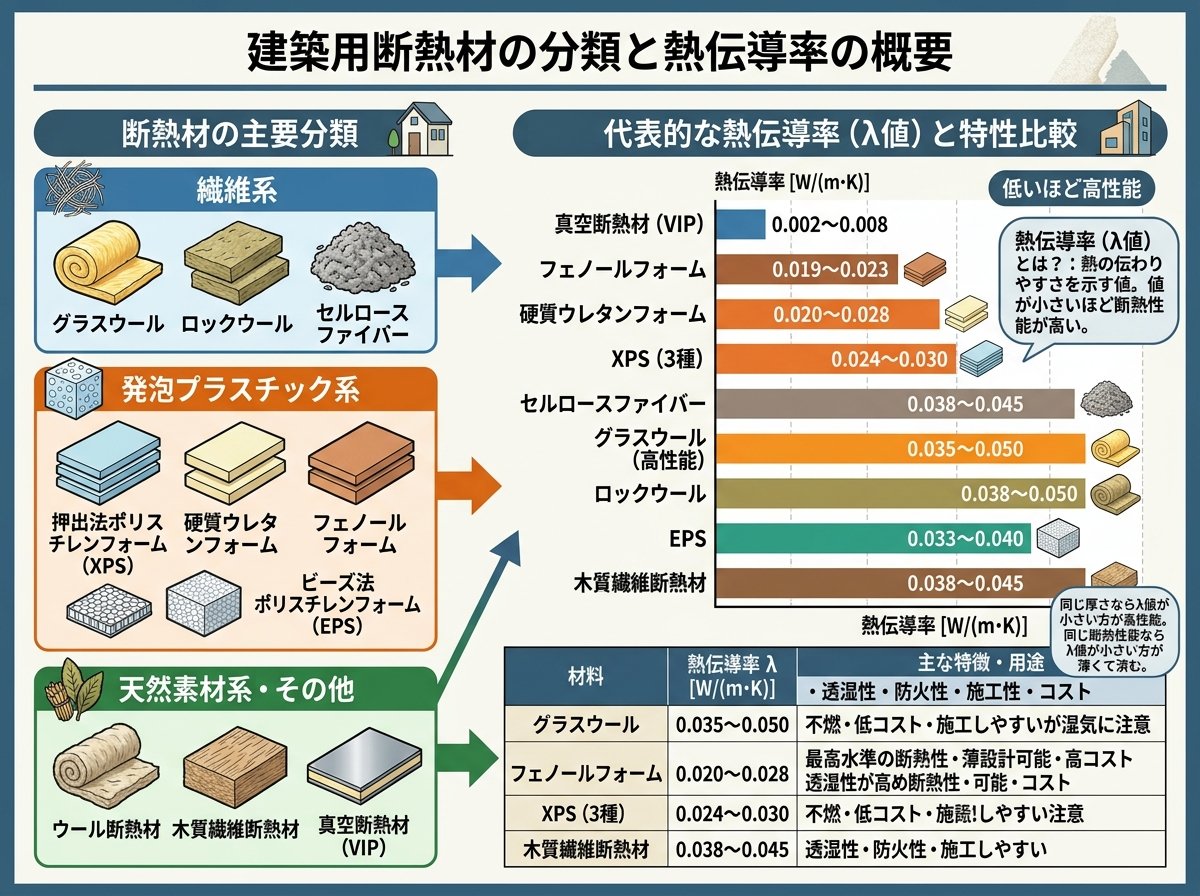 断熱材の分類と熱伝導率について