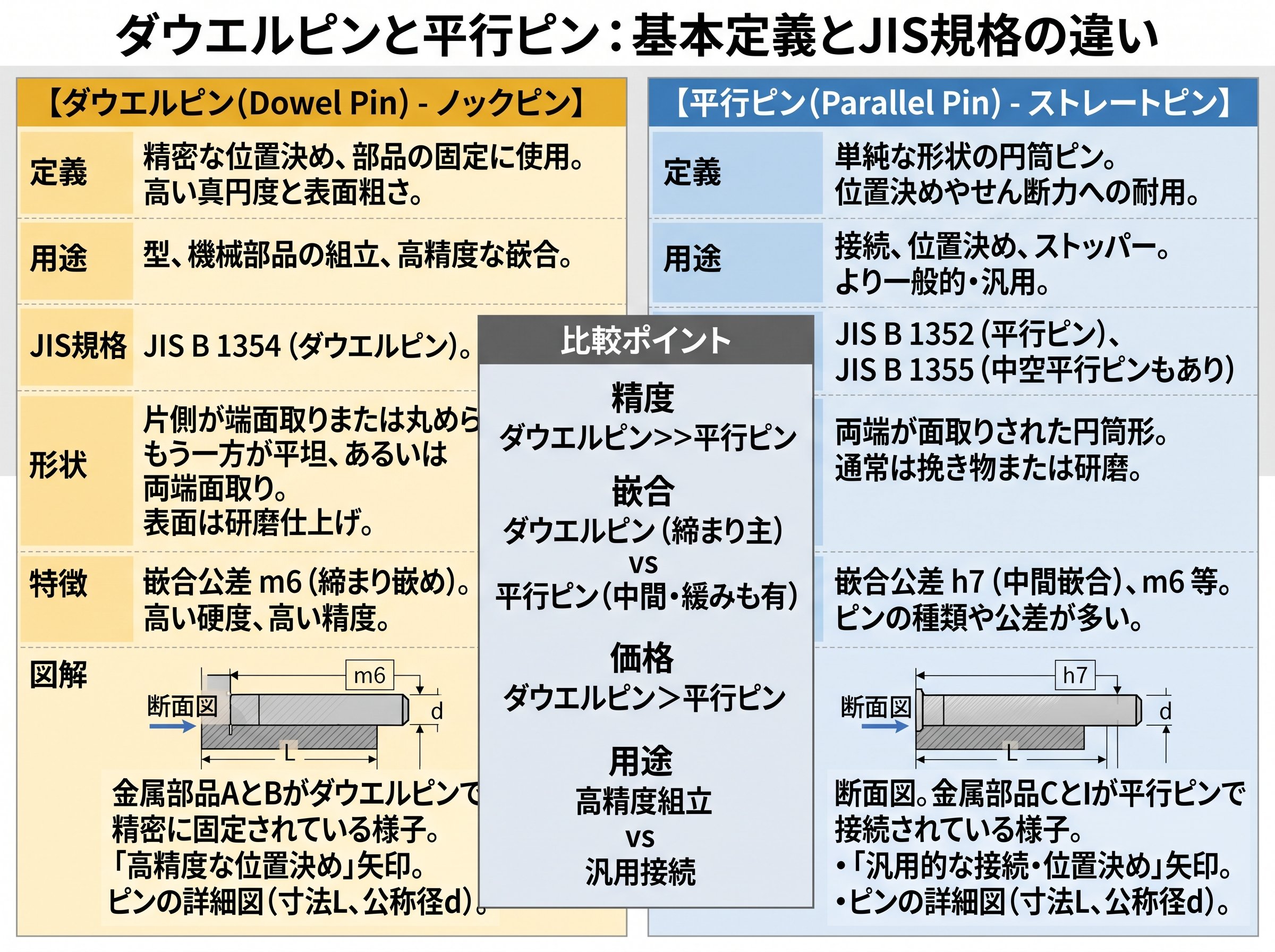 ダウエルピン 平行ピン 違いの基本定義とJIS規格