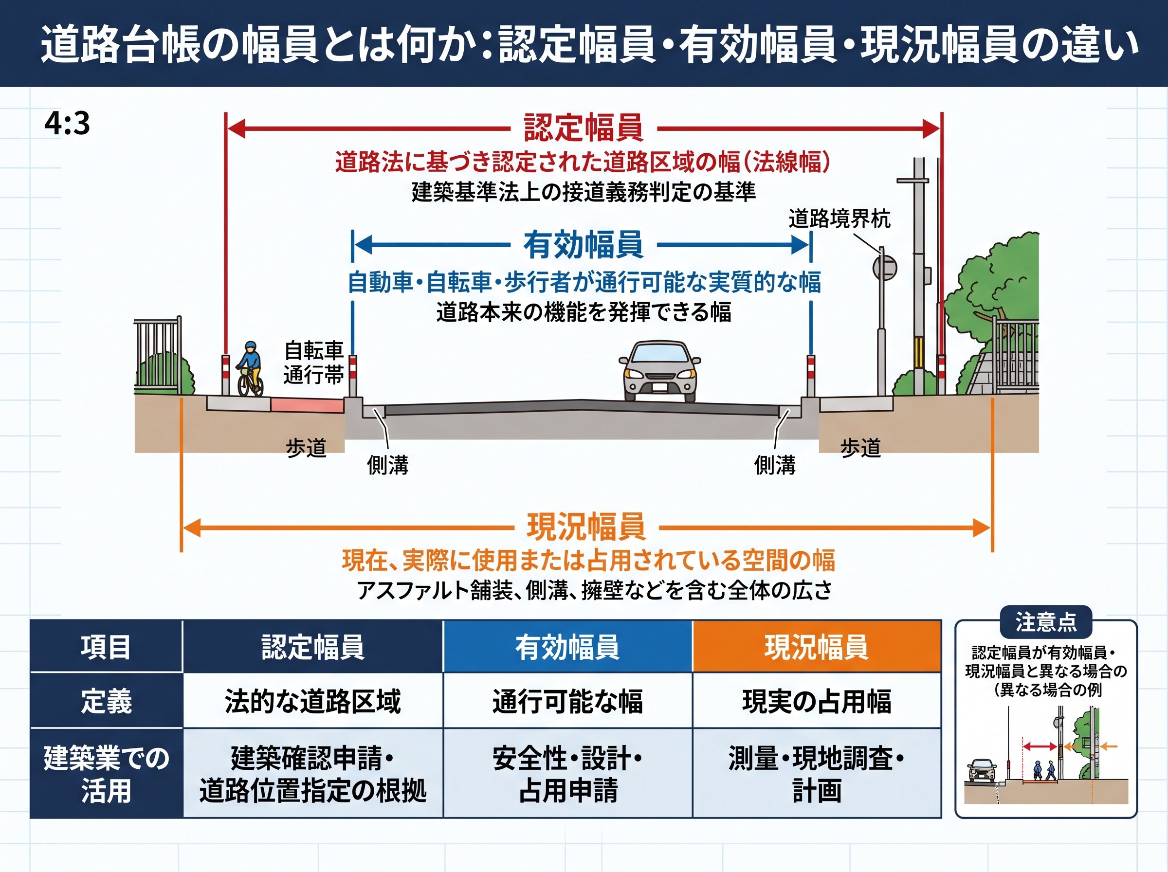 道路台帳の幅員とは何か：認定幅員・有効幅員・現況幅員の違い