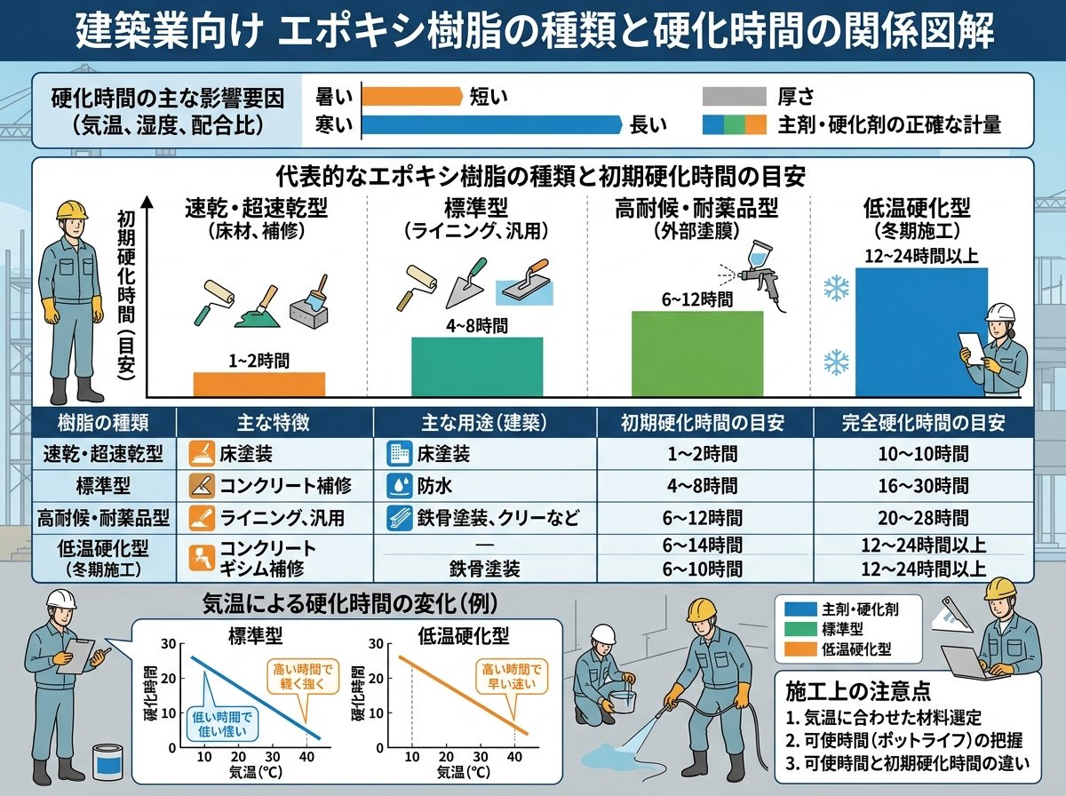 エポキシ樹脂の種類と硬化時間の関係
