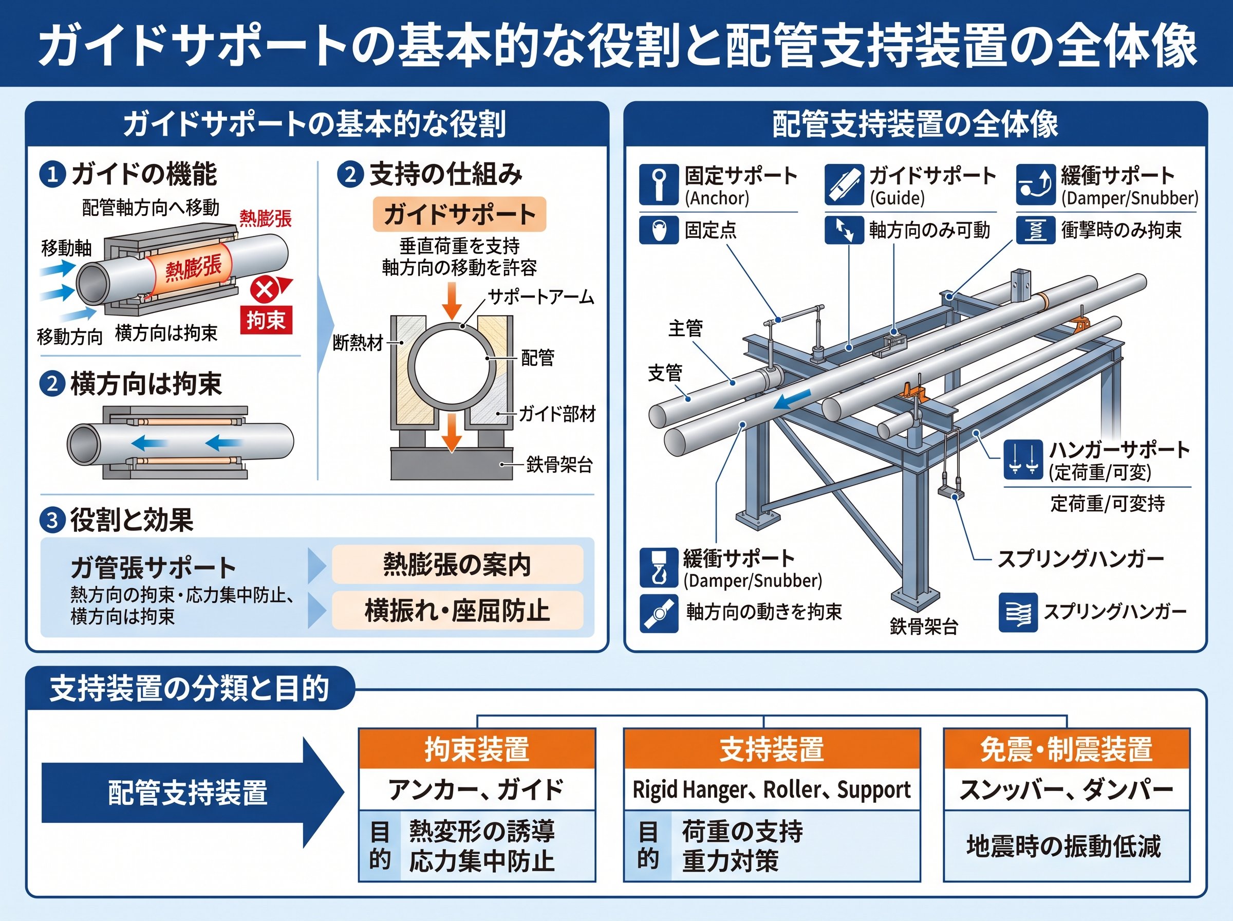 ガイドサポートの基本的な役割と配管支持装置の全体像