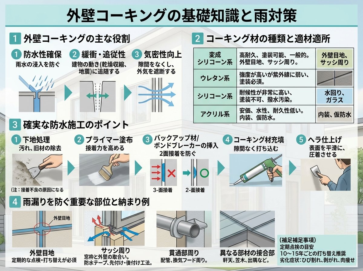 外壁コーキングの基礎知識と雨対策