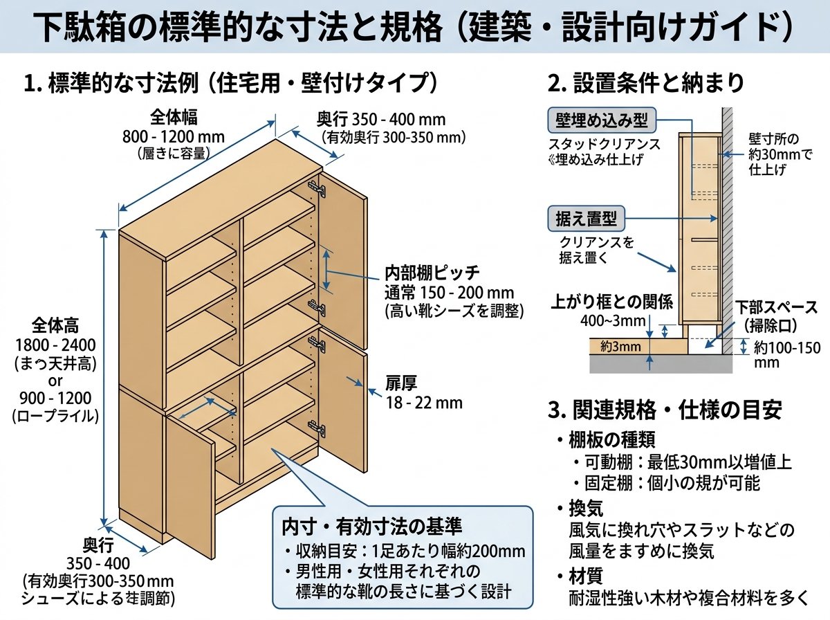 下駄箱の標準的な寸法と規格