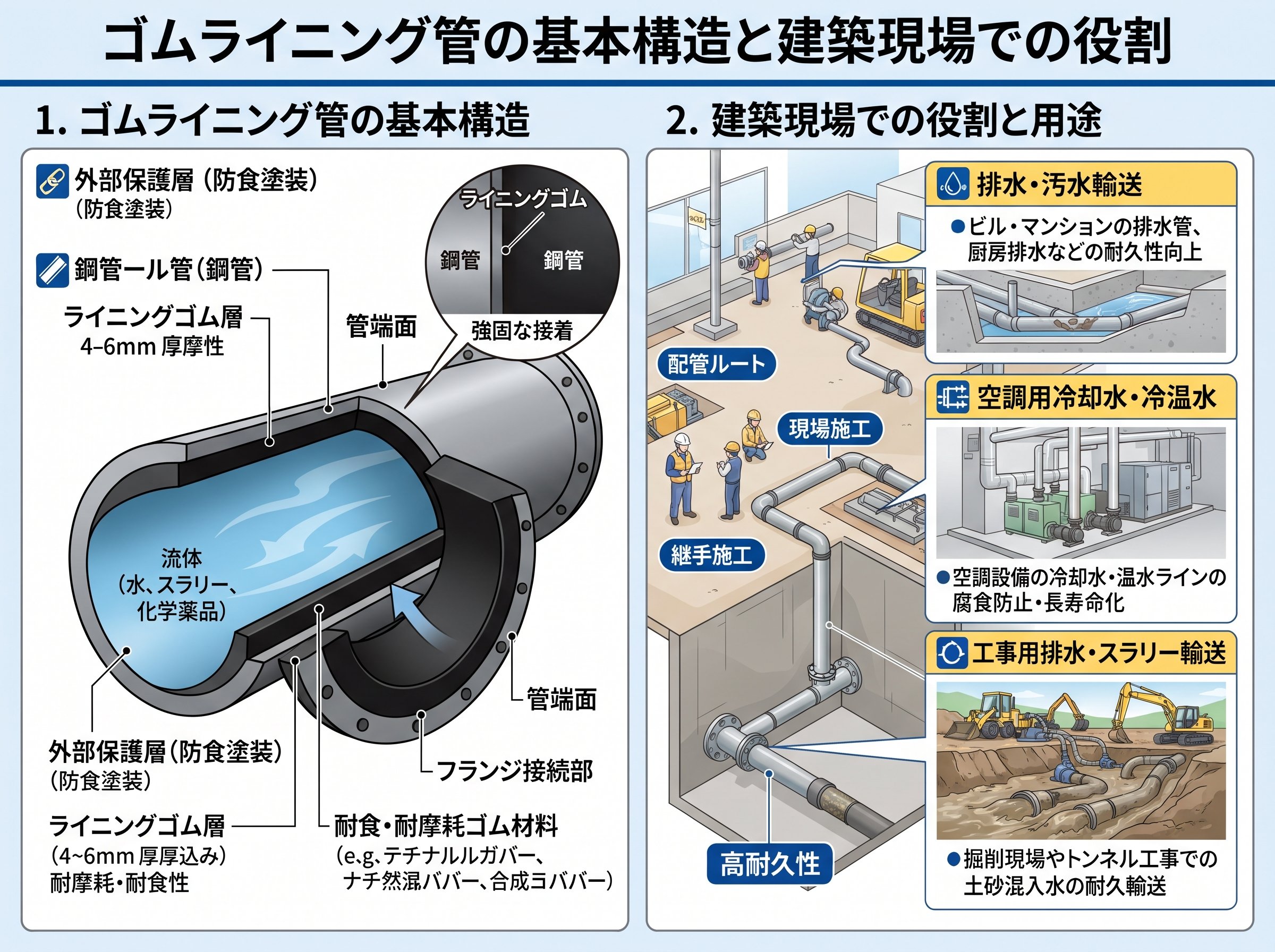 ゴムライニング管の基本構造と建築現場での役割