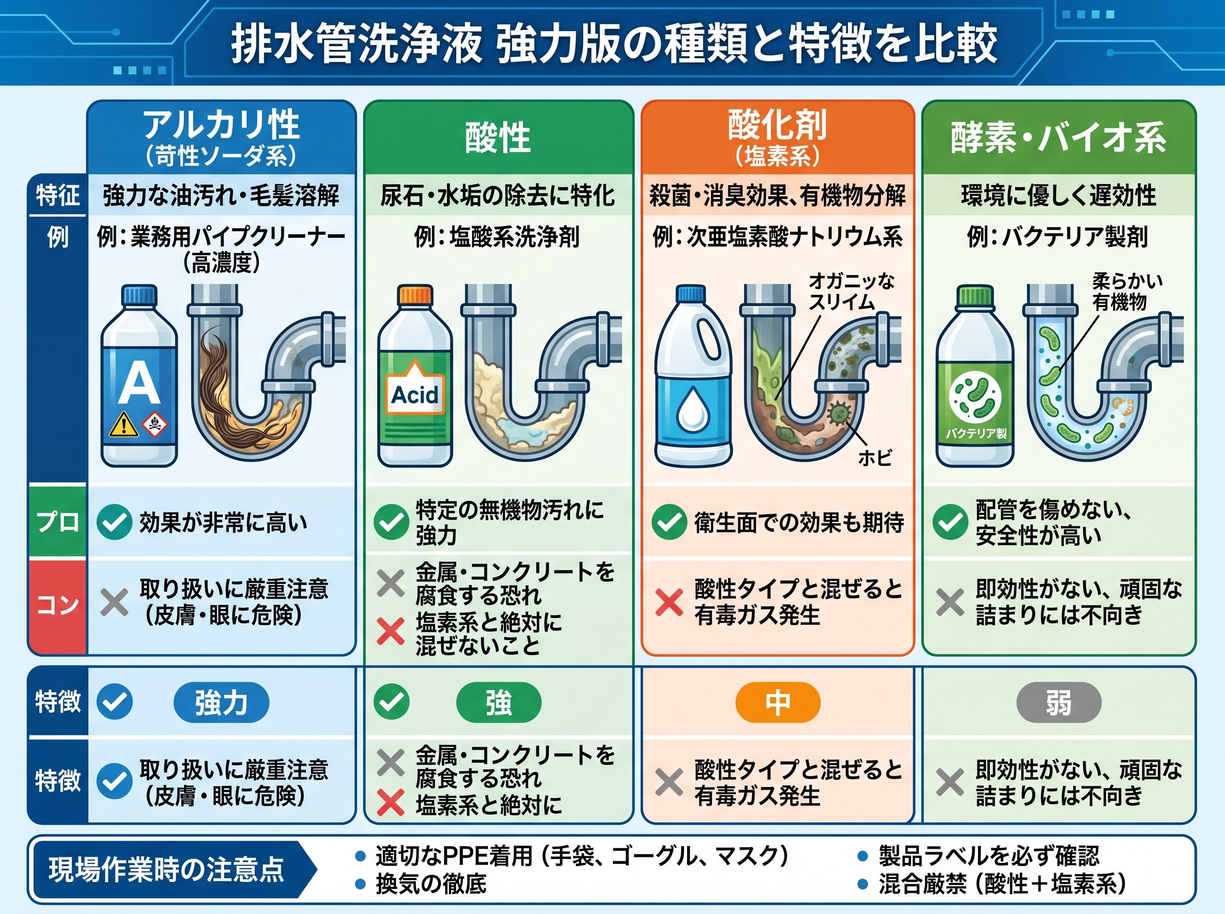 排水管洗浄液 強力版の種類と特徴を比較