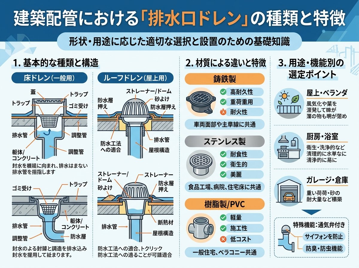 排水口ドレンの種類と特徴