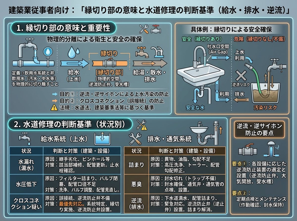 縁切り部の意味と水道修理の判断基準（給水・排水・逆流）