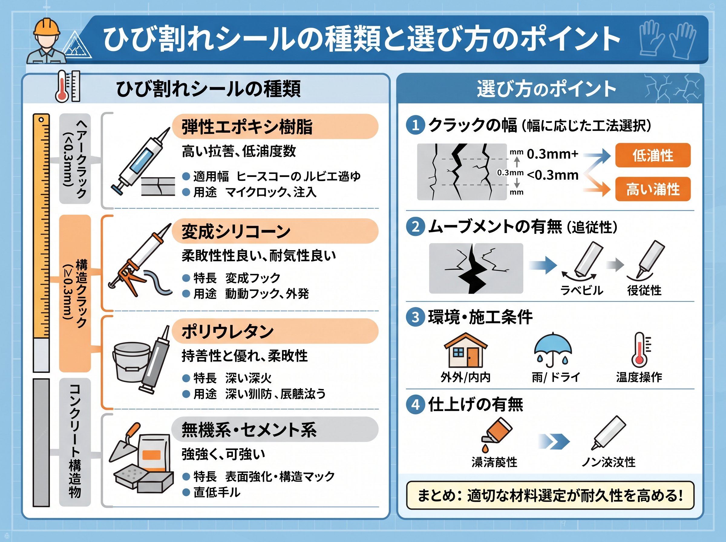 ひび割れシールの種類と選び方のポイント