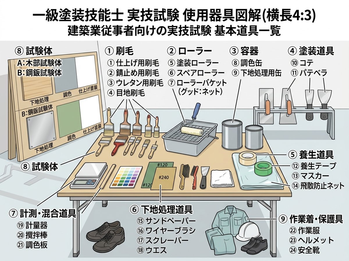 一級塗装技能士の実技試験で使用する基本的な道具