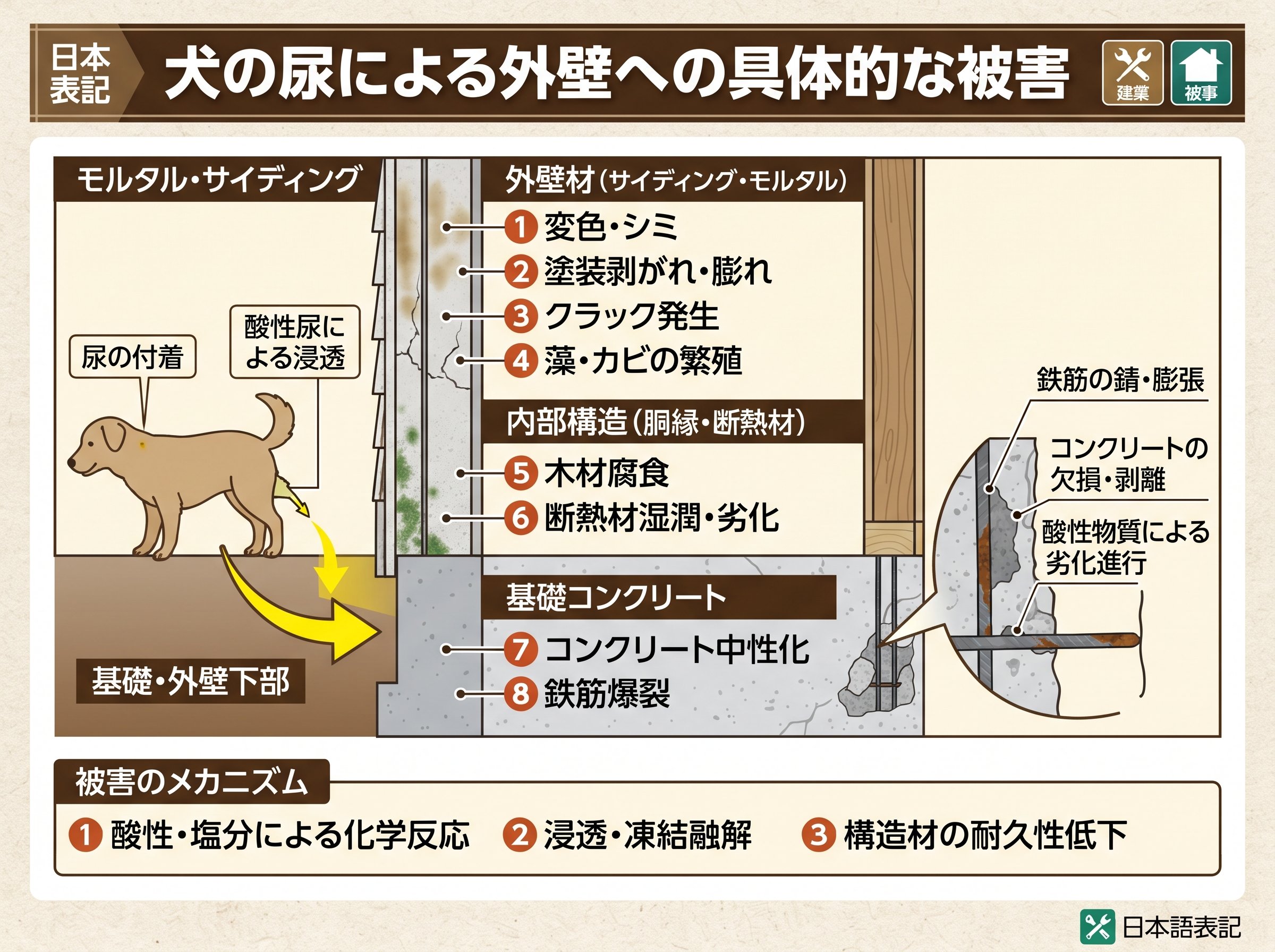 犬の尿による外壁への具体的な被害
