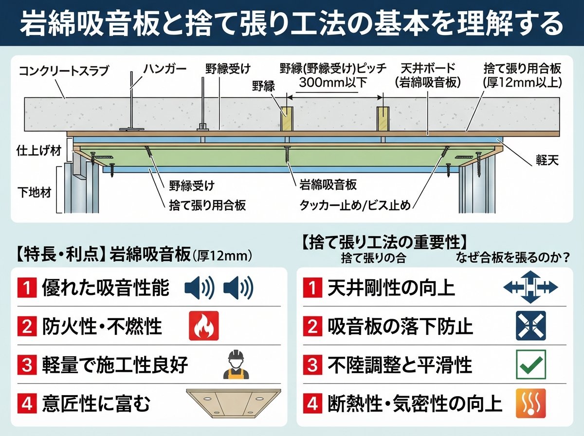 岩綿吸音板と捨て張り工法の基本を理解する