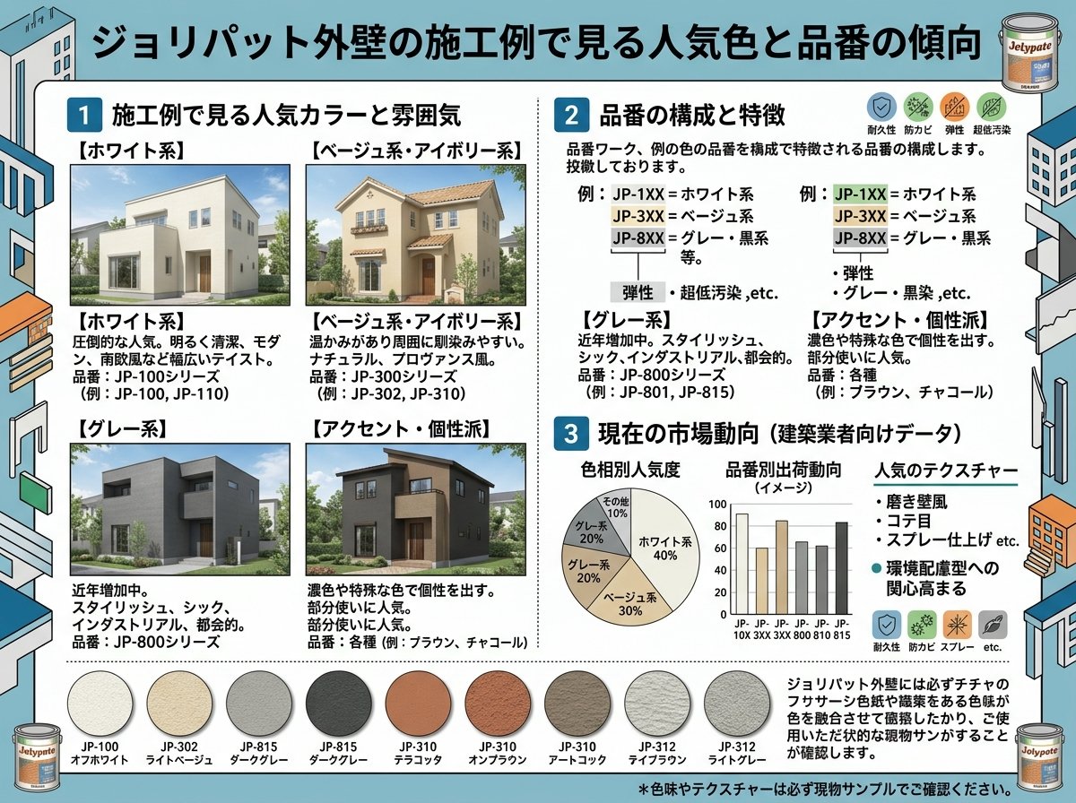 ジョリパット外壁の施工例で見る人気色と品番の傾向