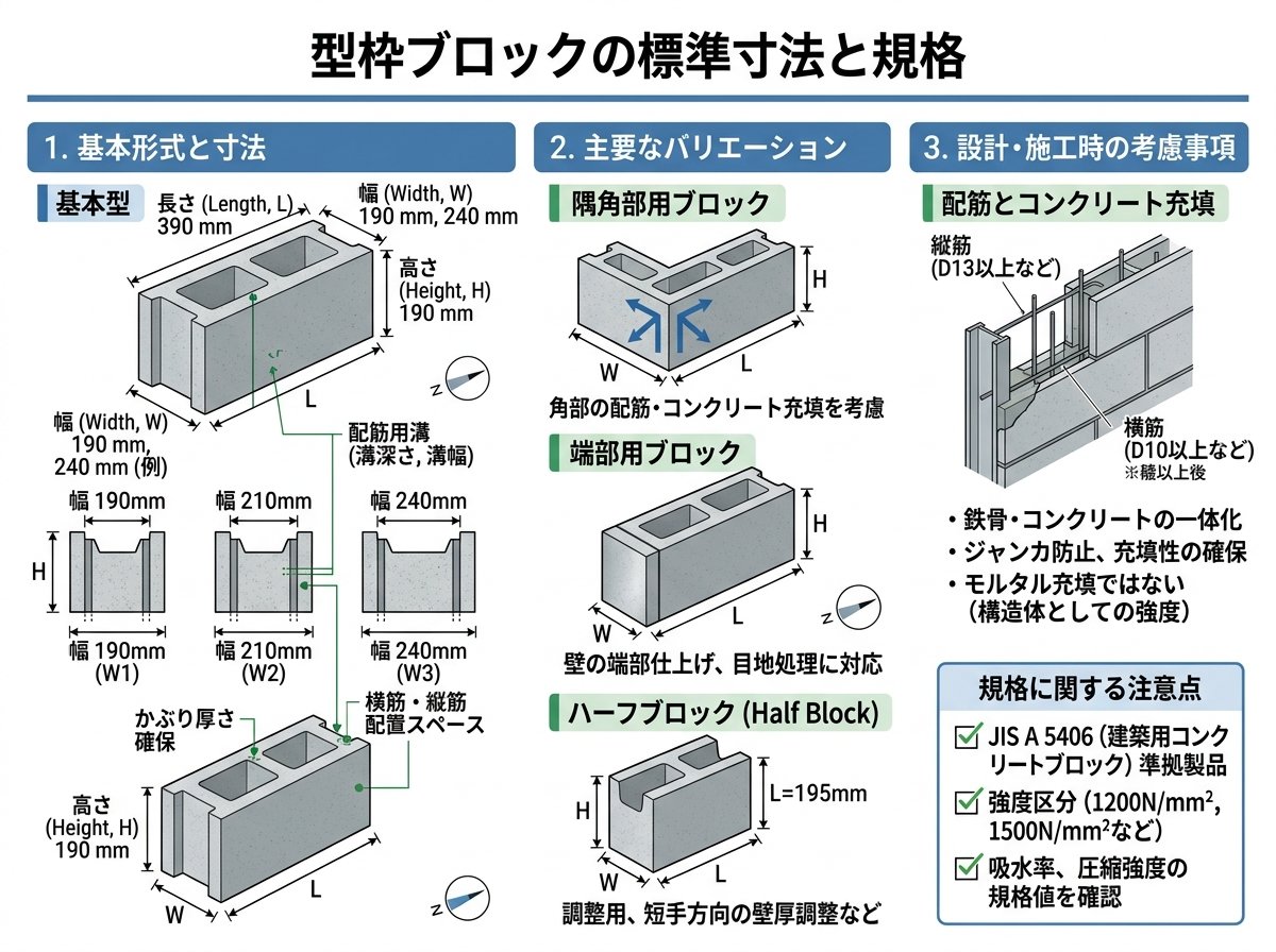 型枠ブロックの標準寸法と規格