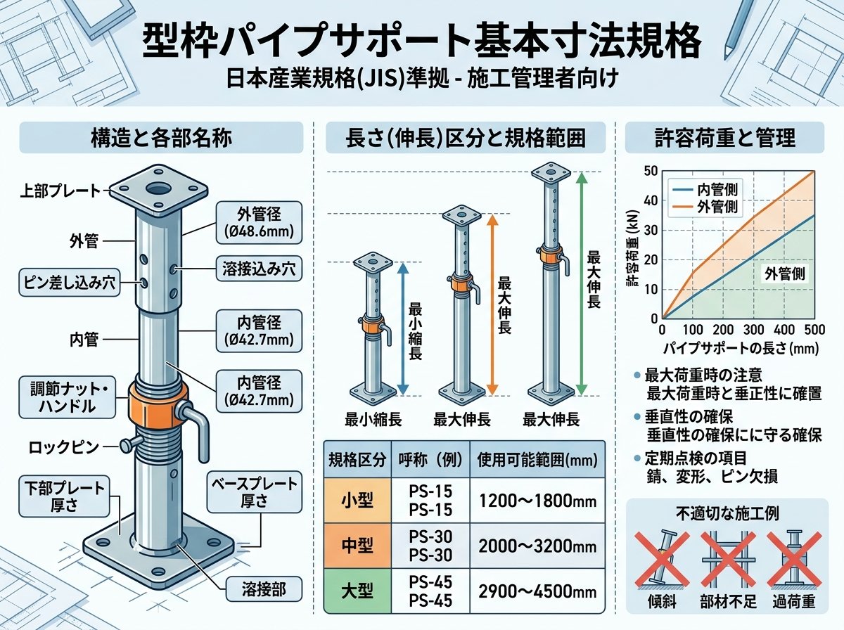 型枠パイプサポート基本寸法規格