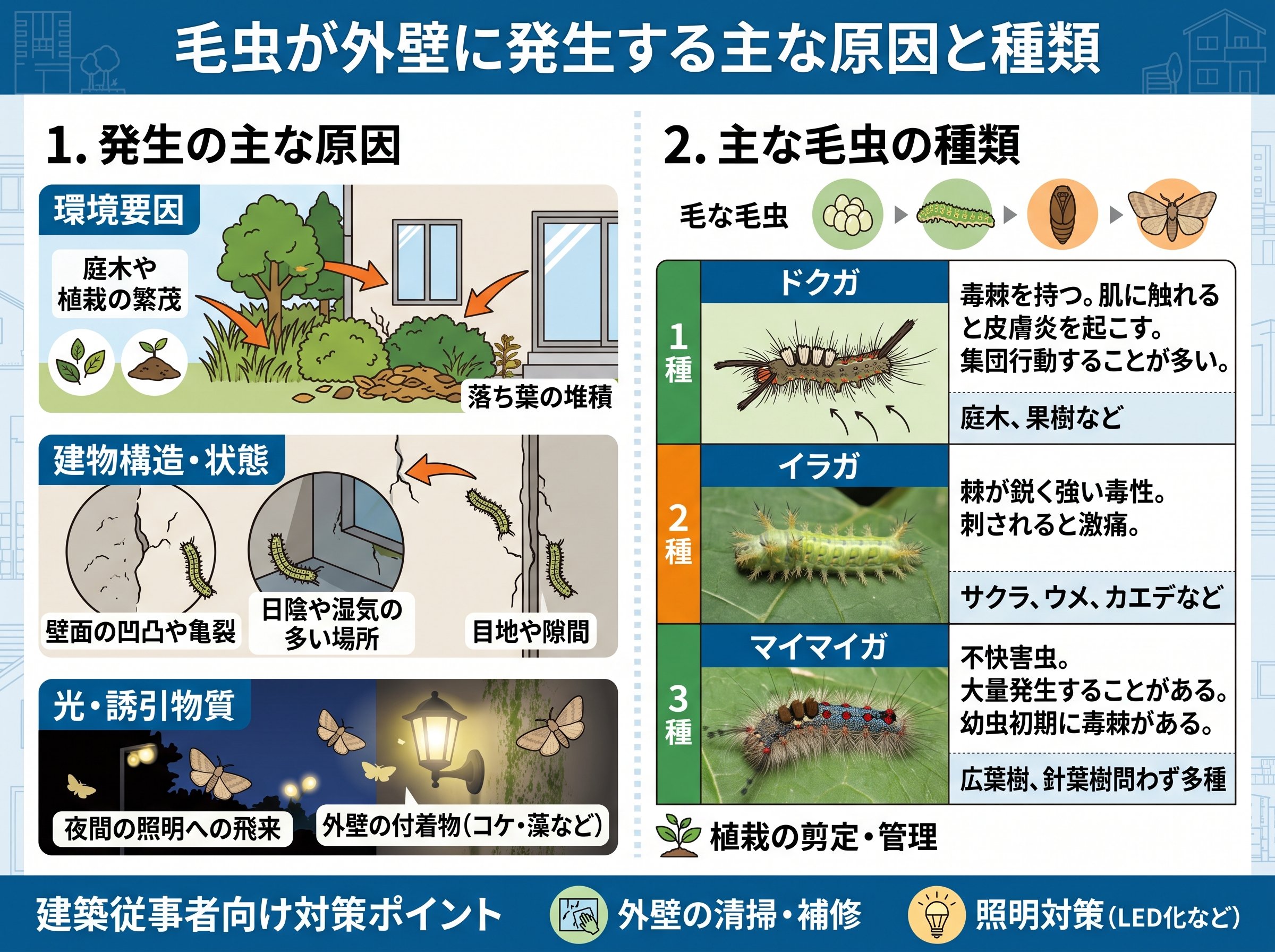 毛虫が外壁に発生する主な原因と種類