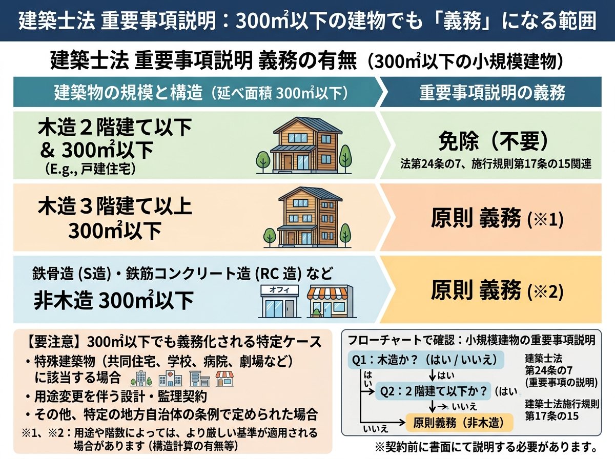 建築士法 重要事項説明 300m2以下 でも義務になる範囲