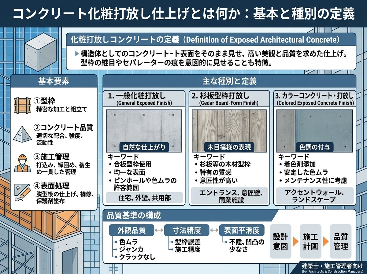 コンクリート化粧打放し仕上げとは何か：基本と種別の定義