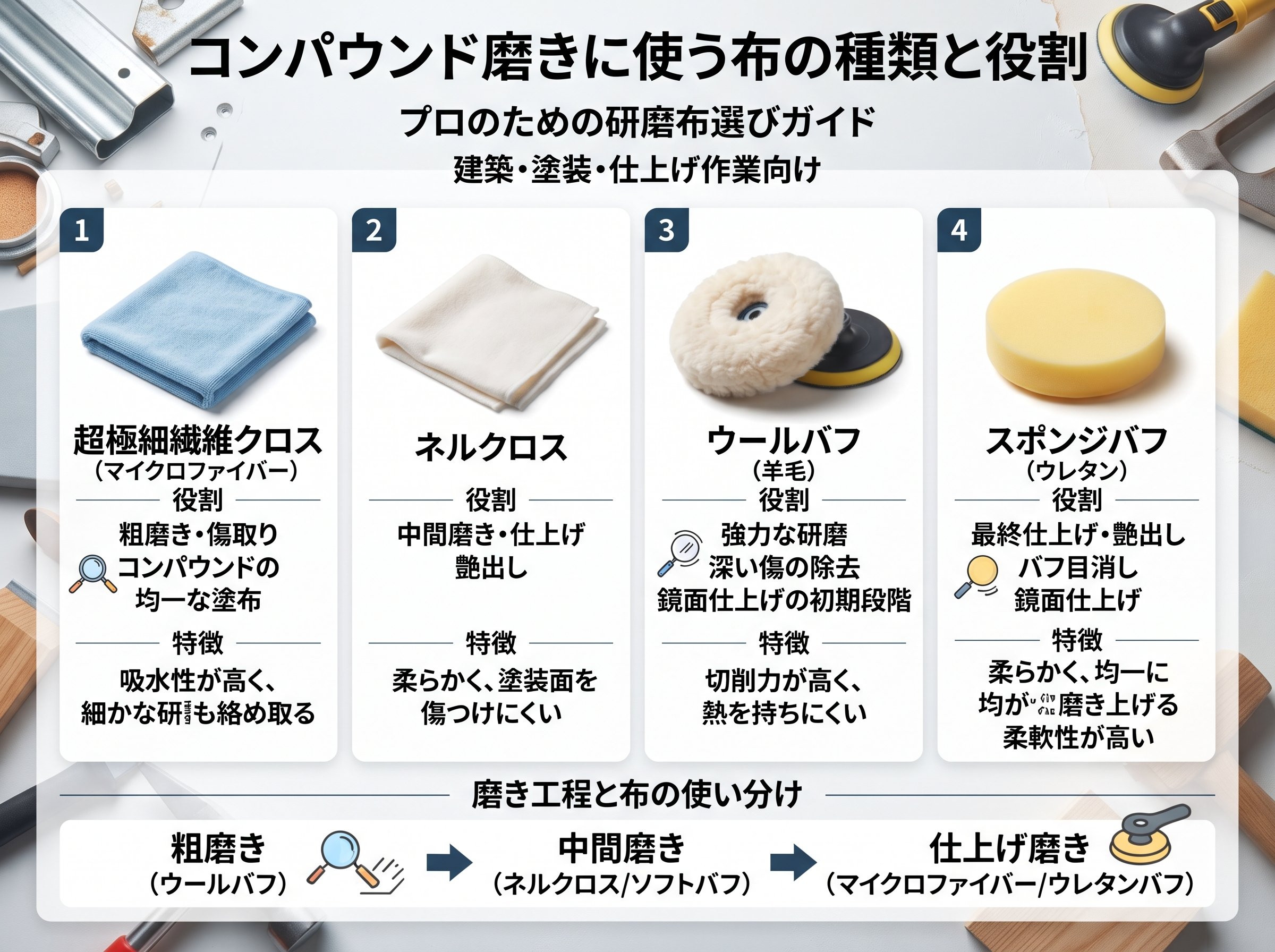 コンパウンド磨きに使う布の種類と役割