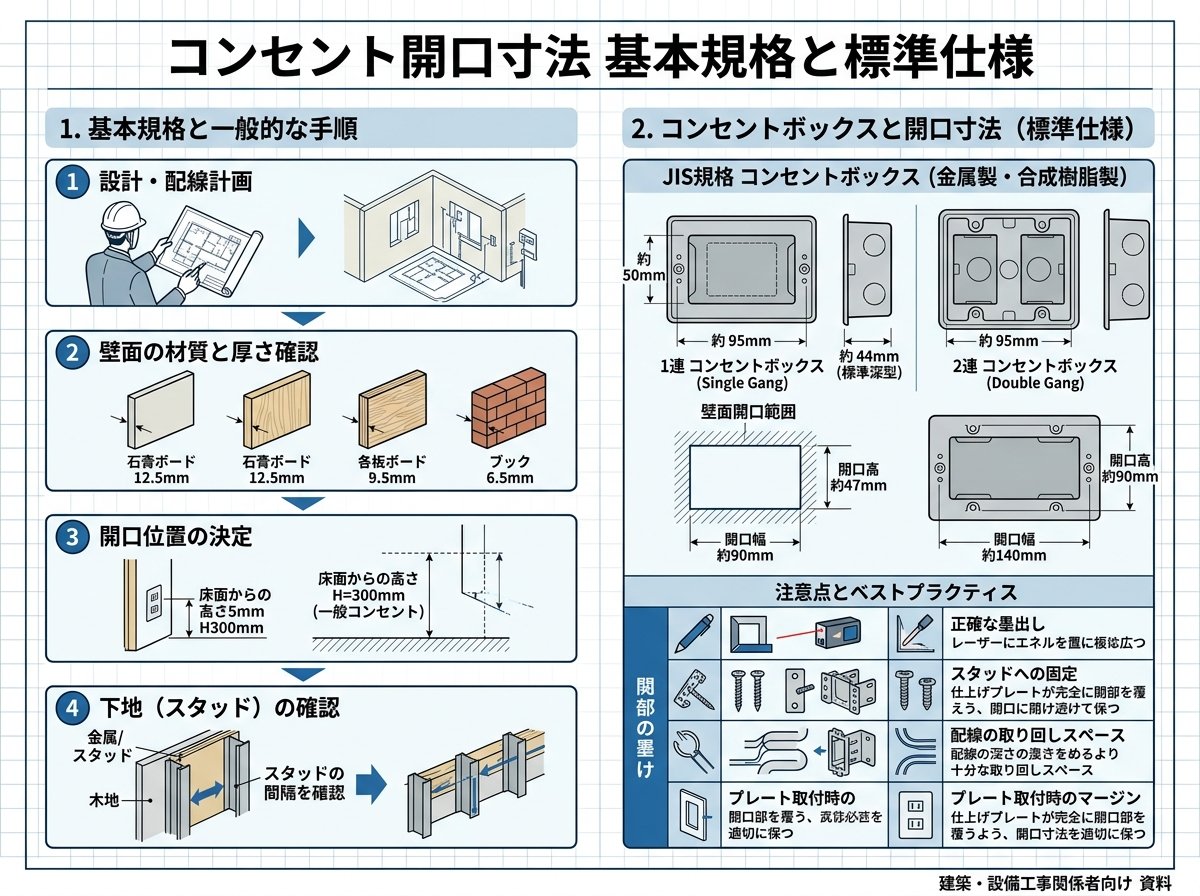 コンセント開口寸法 基本規格と標準仕様