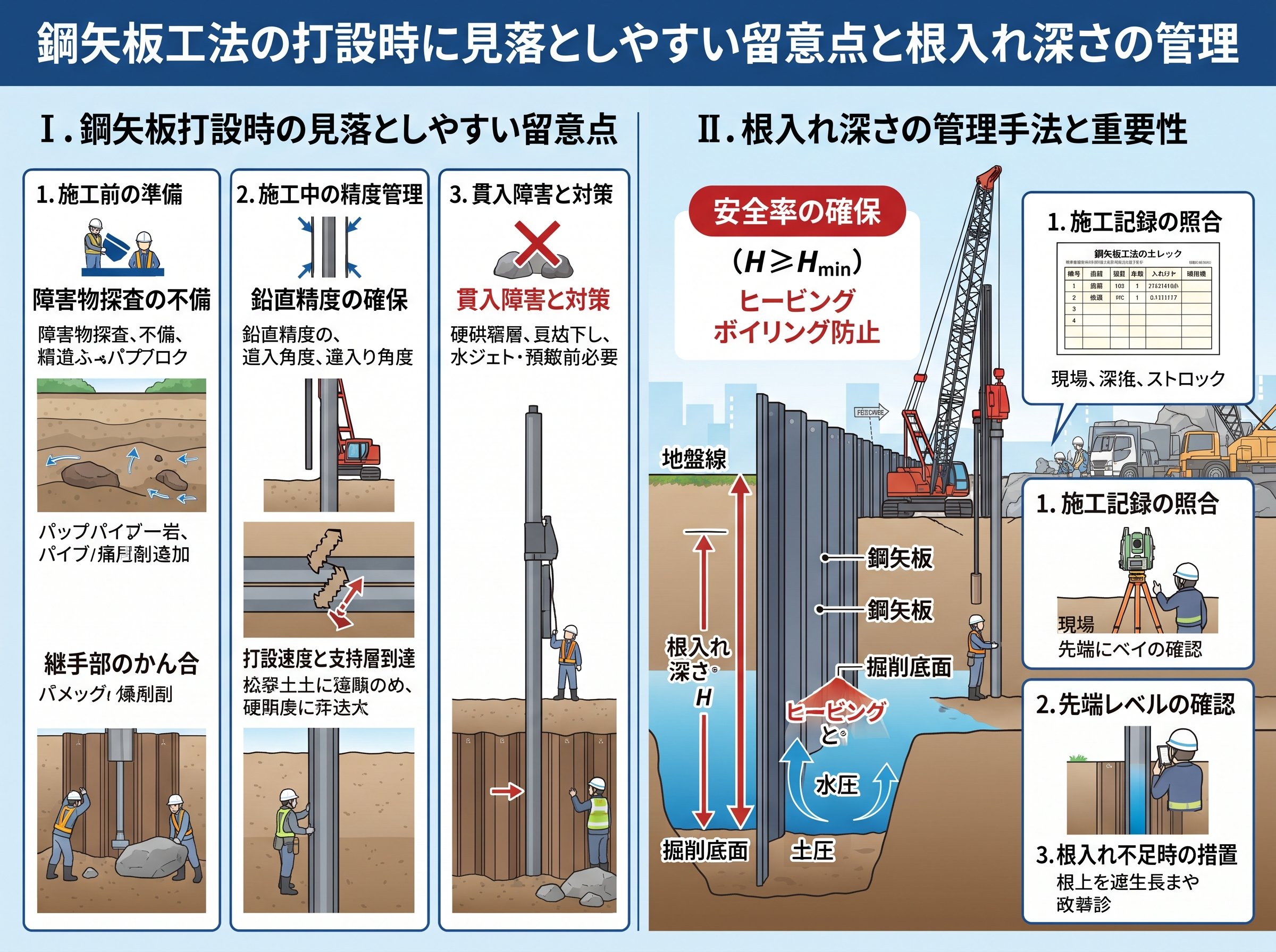 鋼矢板工法の打設時に見落としやすい留意点と根入れ深さの管理
