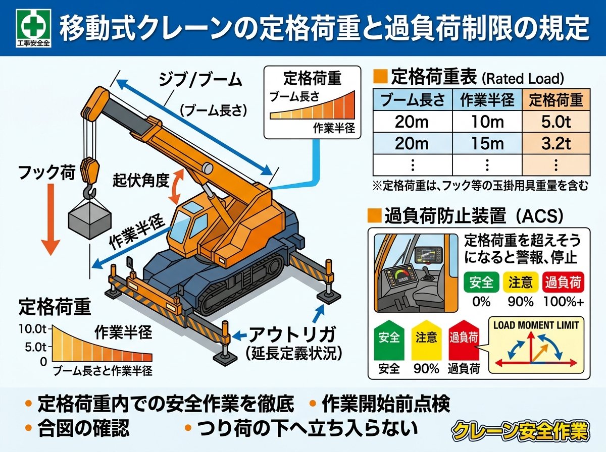 移動式クレーンの定格荷重と過負荷制限の規定