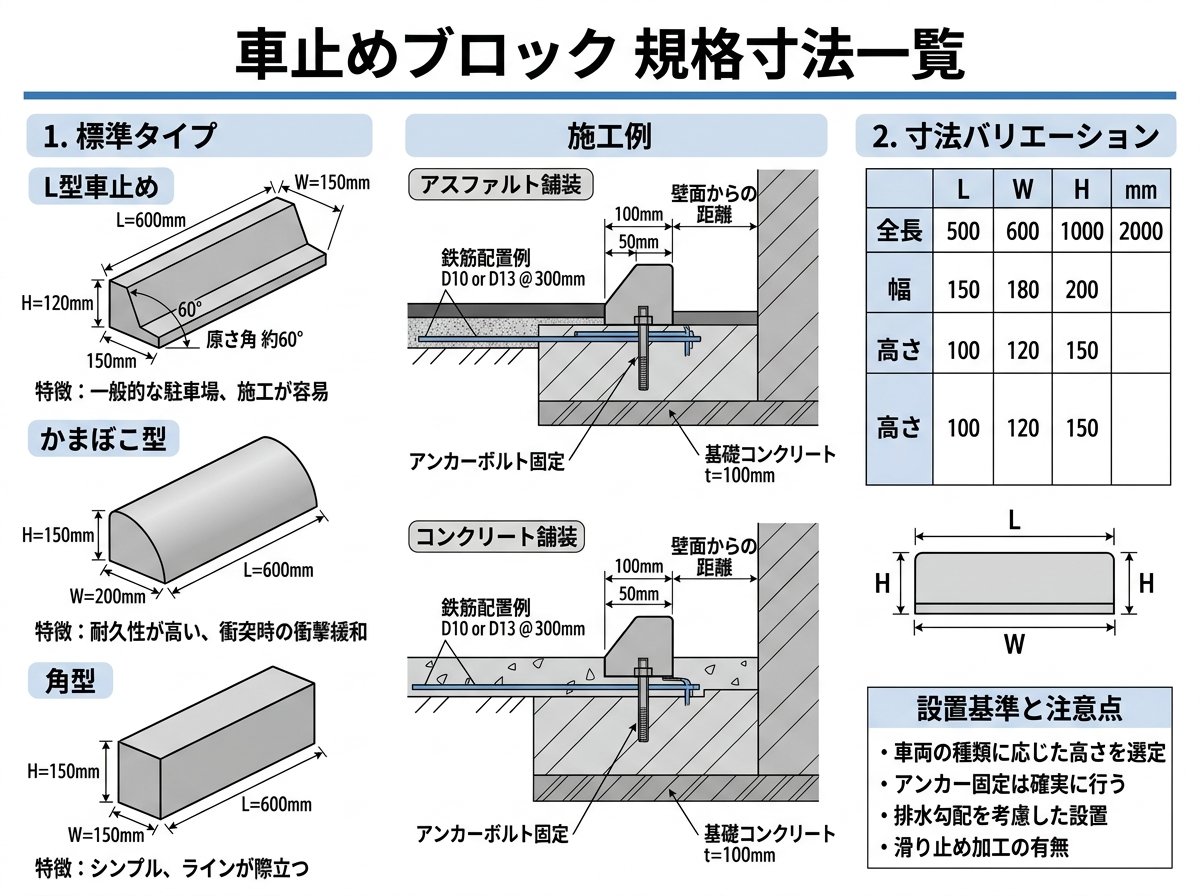 車止めブロック規格寸法一覧