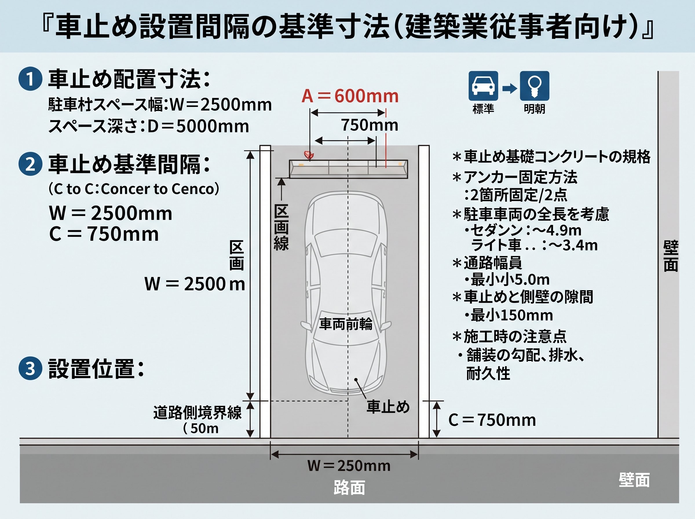 車止め設置間隔の基準寸法