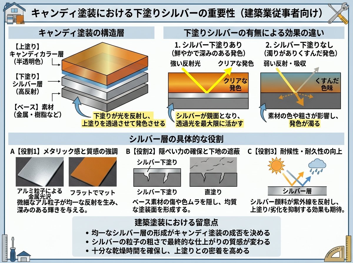 キャンディ塗装の下塗りシルバーが果たす重要な役割