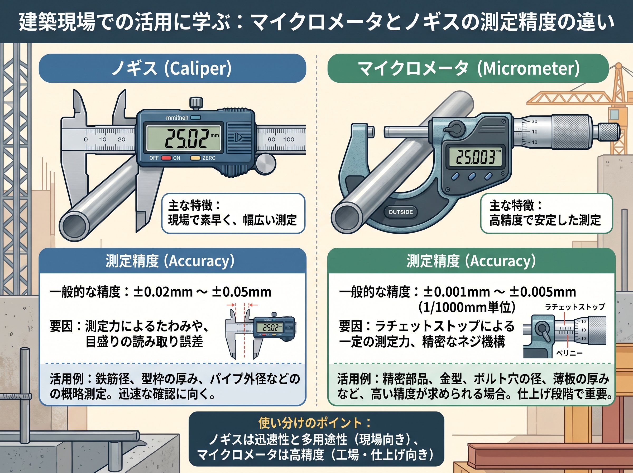 マイクロメータとノギスの測定精度の違い