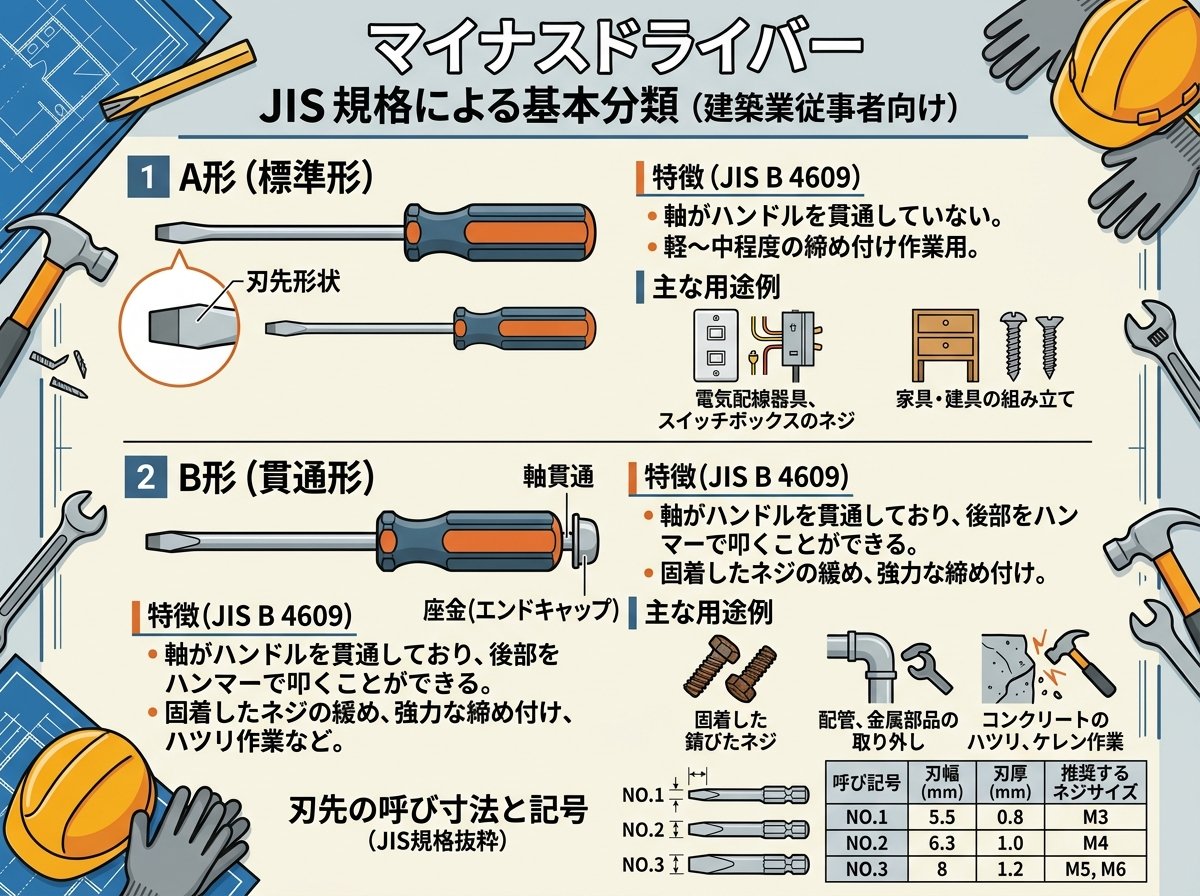 マイナスドライバー JIS規格による基本分類