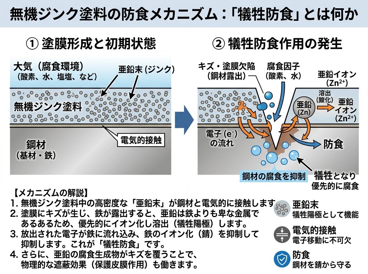 無機ジンク塗料の防食メカニズム:「犠牲防食」とは何か