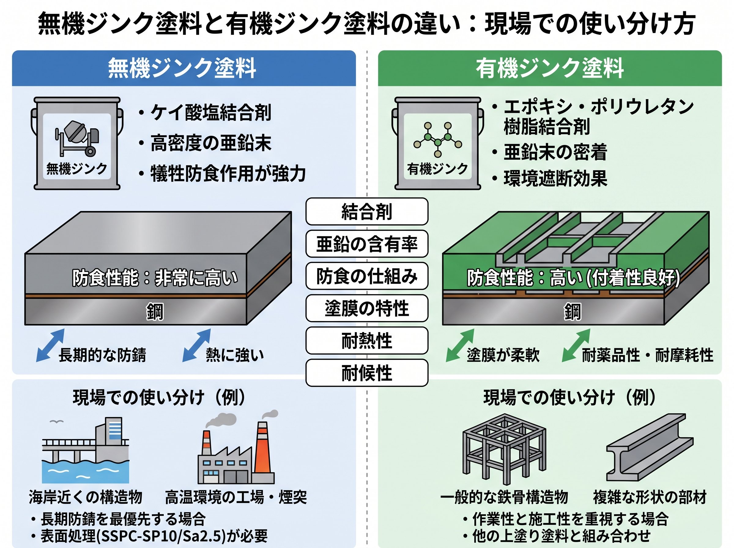 無機ジンク塗料と有機ジンク塗料の違い:現場での使い分け方