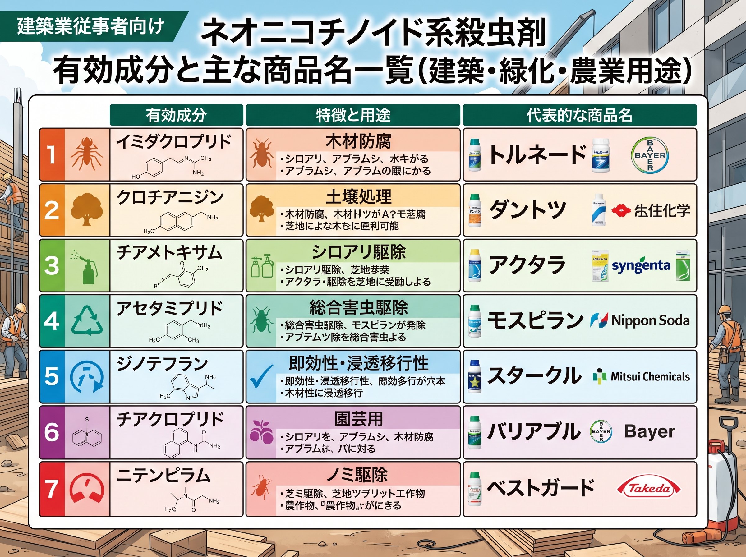 ネオニコチノイド系農薬の商品名一覧：7種類の有効成分と対応表