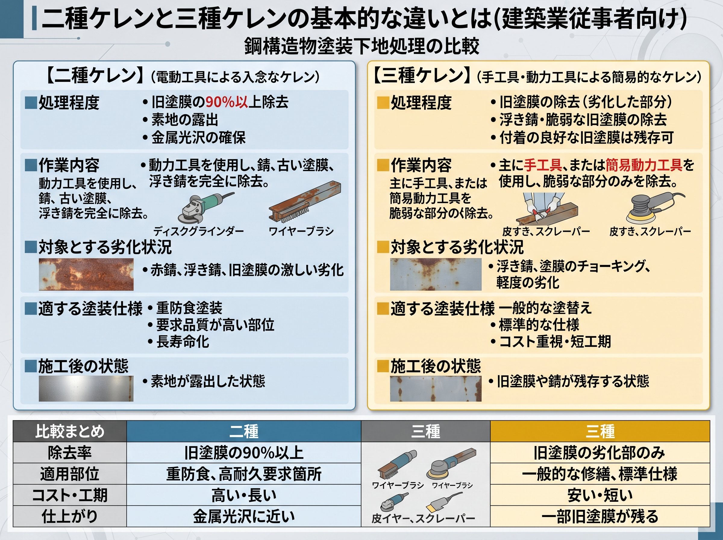 二種ケレンと三種ケレンの基本的な違いとは